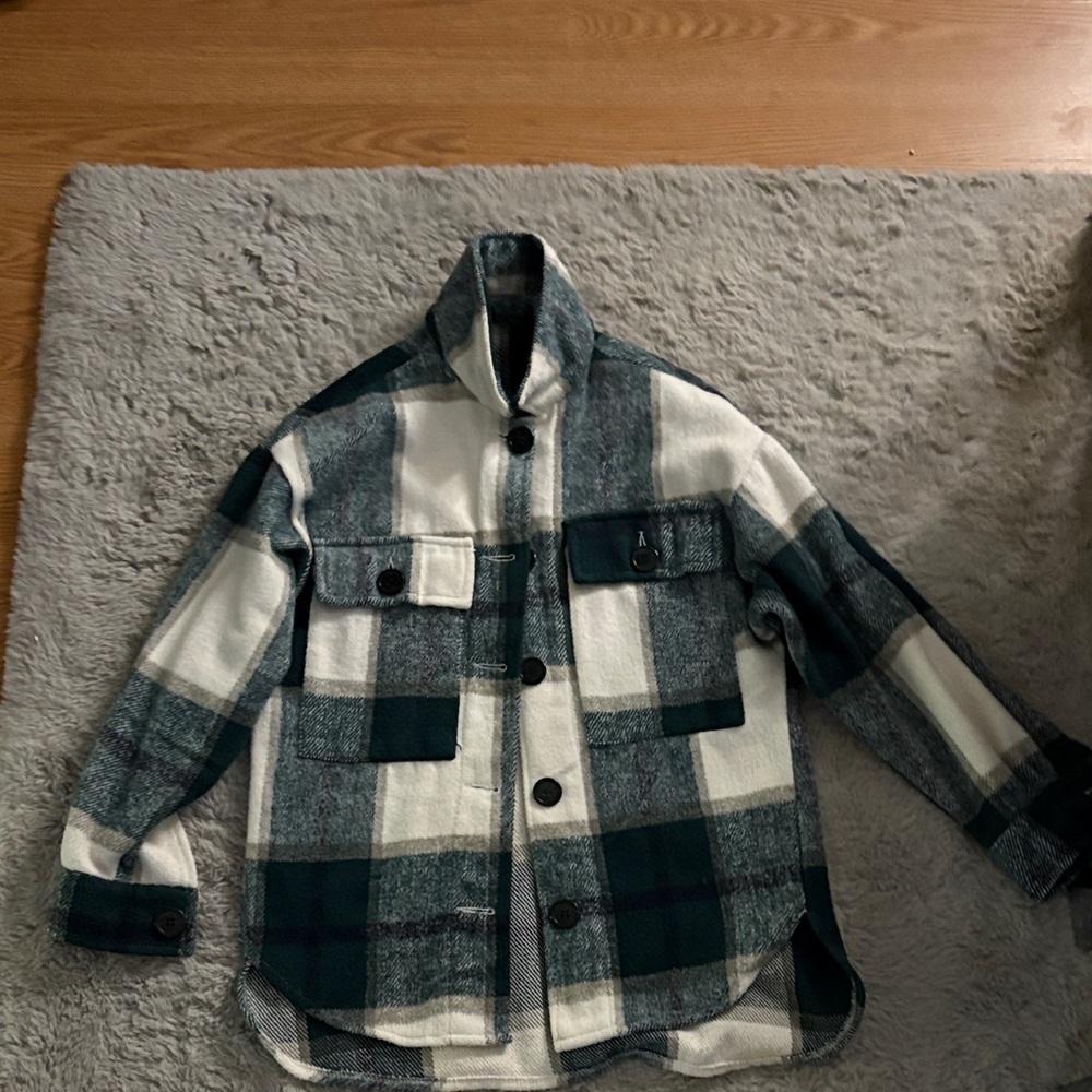 Old Navy Green and White Plaid Cardigan